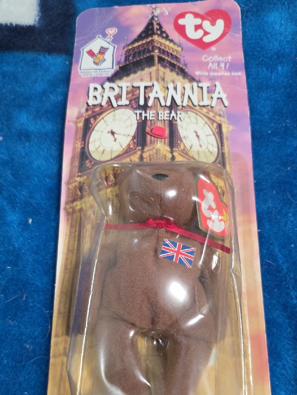 TY Britannia Bear Plush - Brown with Red Ribbon and Union Jack